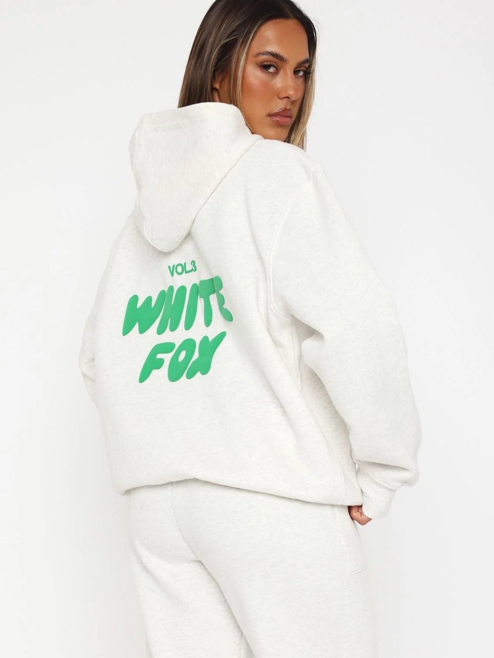 Women's Cream Hoodie with Green Back Graphic